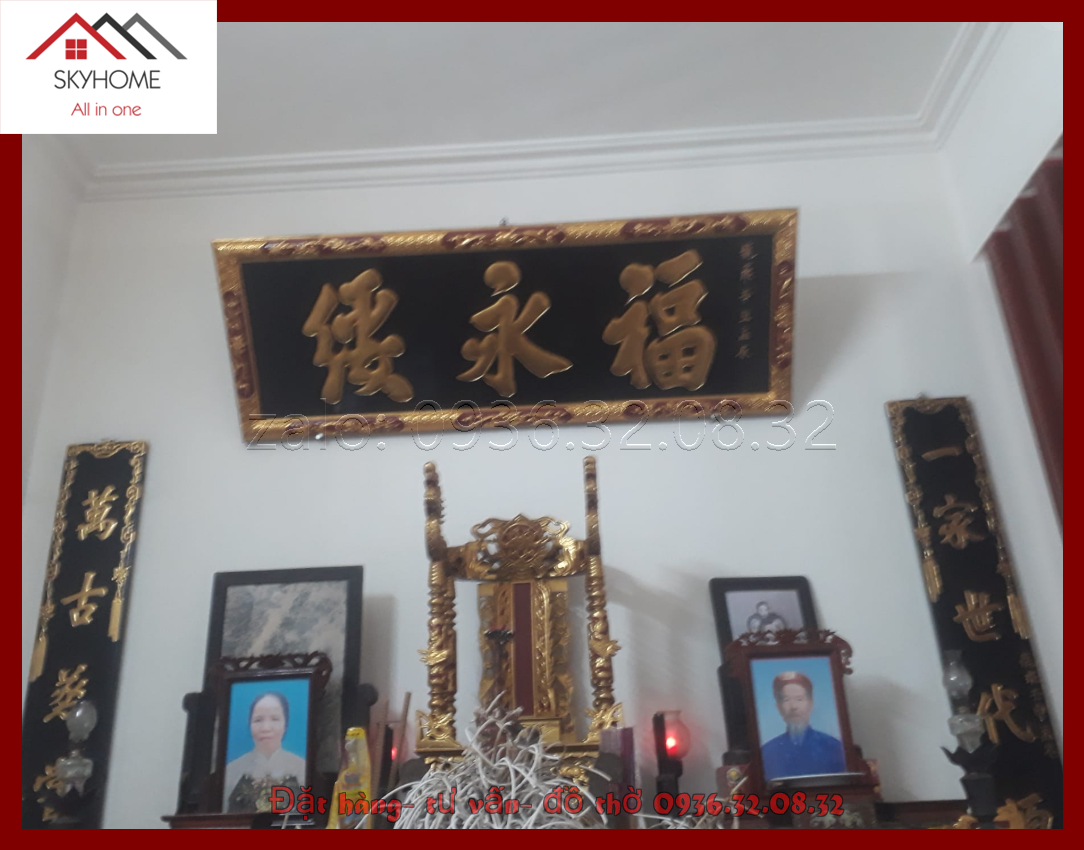 Hoành phi gỗ phòng thờ chữ Phúc Vĩnh tuy